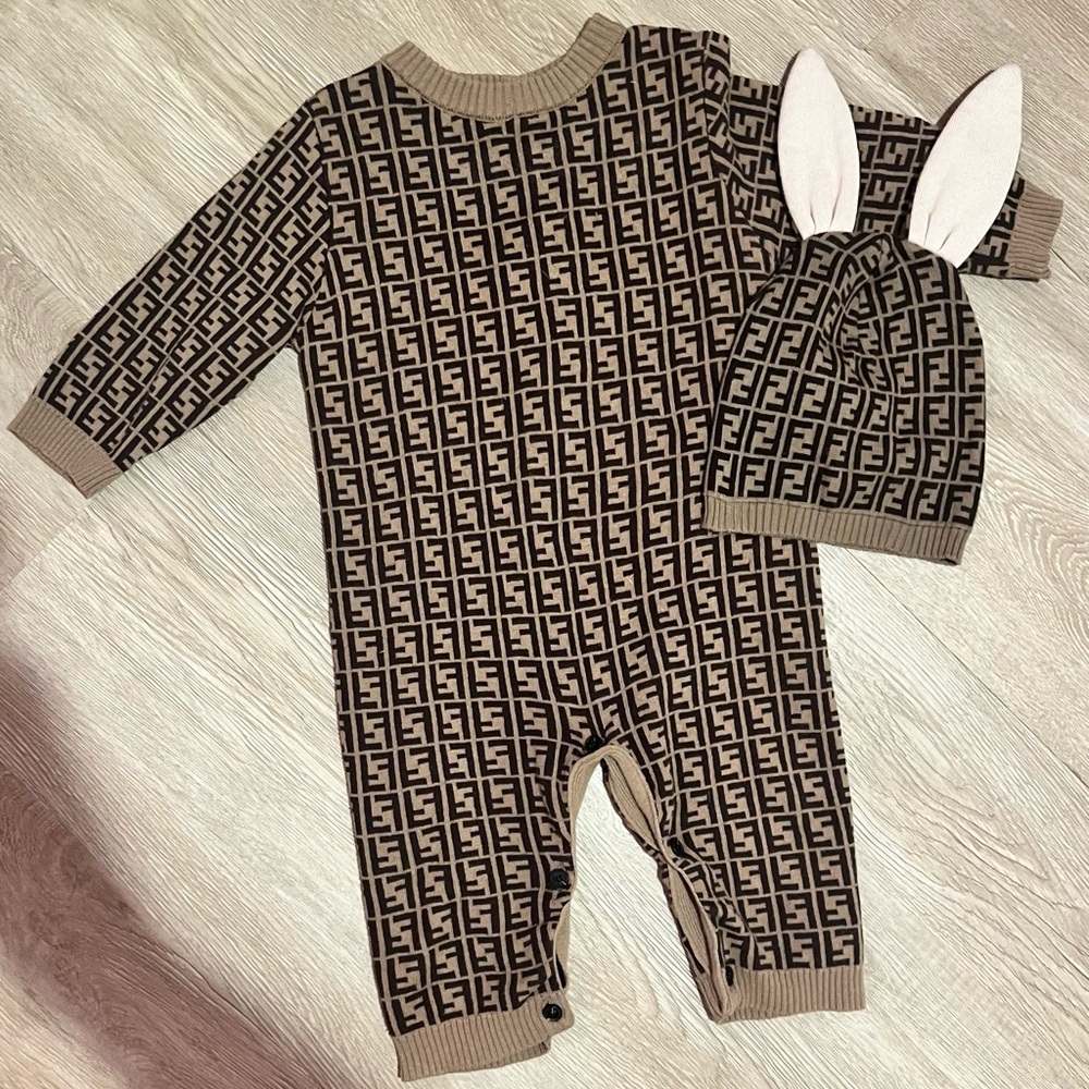 Baby fendi jumpsuit and hat